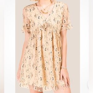 Francesca’s Cream & Black Lace Fit & Flare Dress – Size Large